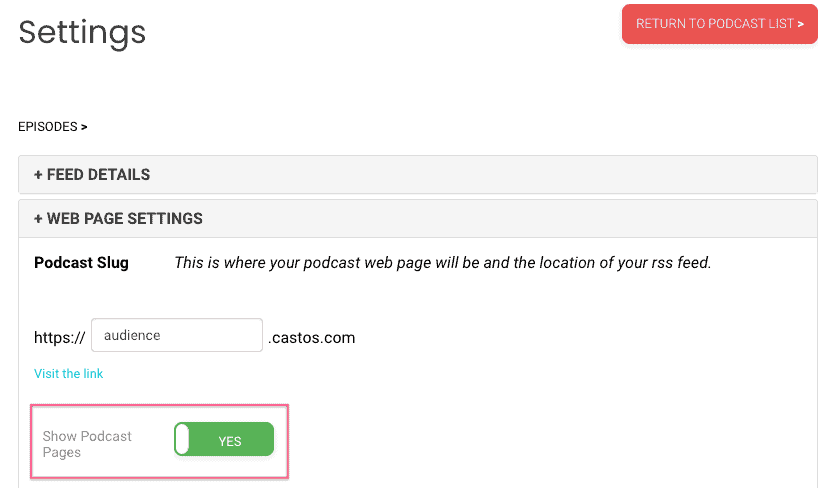 Web Page Settings and feed settings