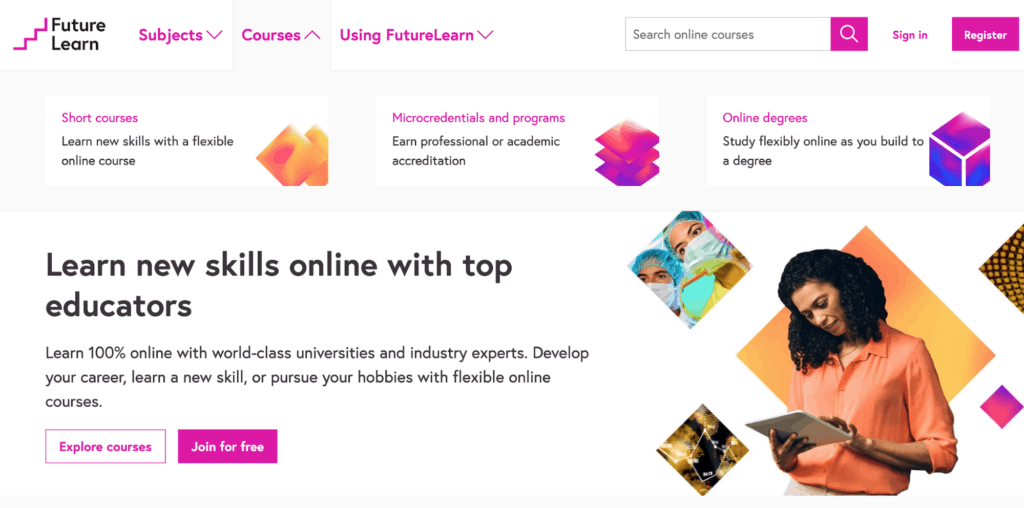 the home page for top learning platform FutureLearn