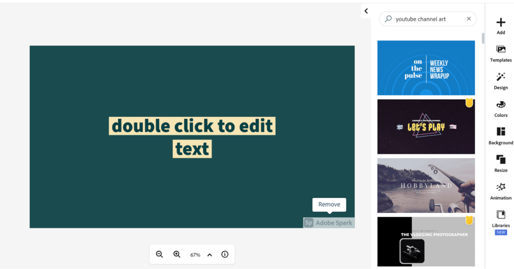 The image shows the Adobe Sparks workspace.