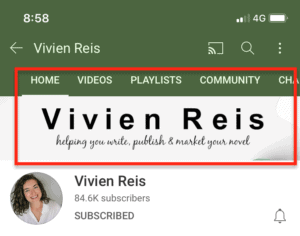 The image shows how Viven Reis does a great job of ensuring her channel’s tagline is visible clearly in her banner — even on mobile phones.