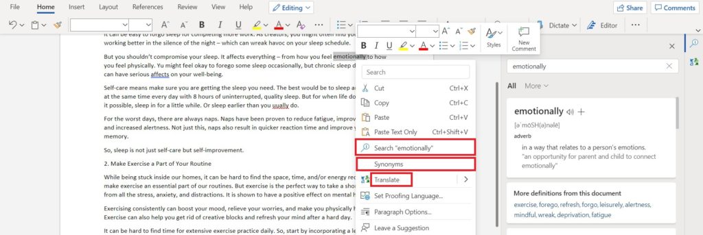 Microsoft Word Grammar checker Key feature