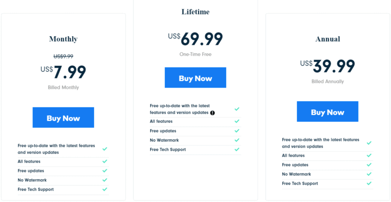 Annual Price Charges Of Filmora