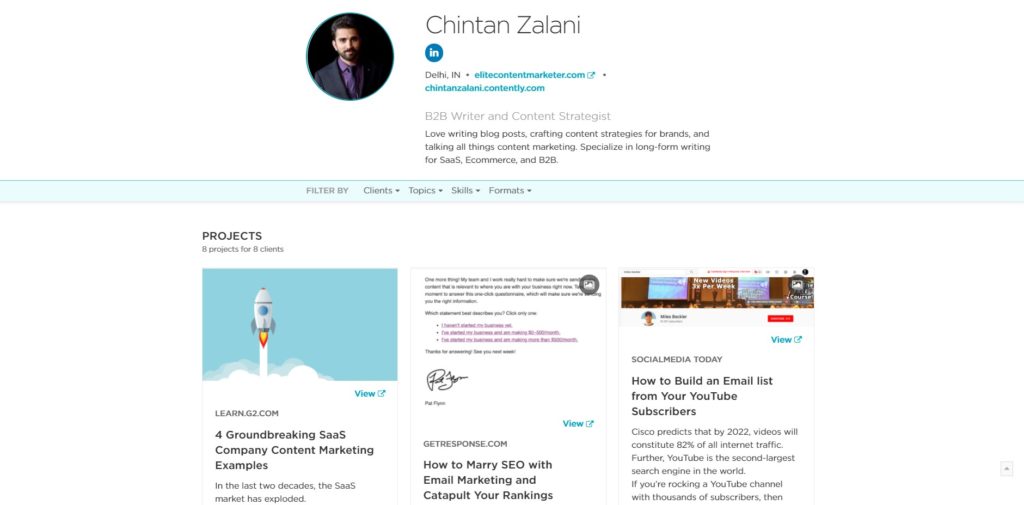 Chintan's Profile on Contently for Freelance Writing Jobs