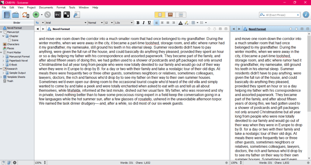Shows how Scrivener does editing