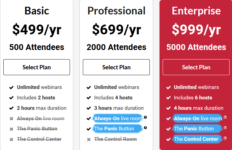 WebinarJam pricing plans