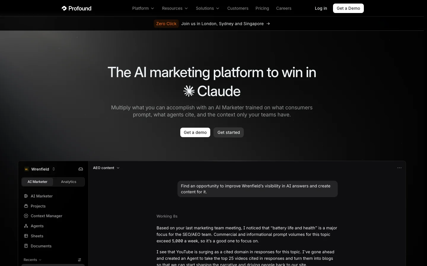 Profound homepage