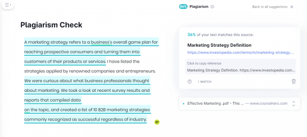 Grammarly's plagiarism checker offers more than just listing sources